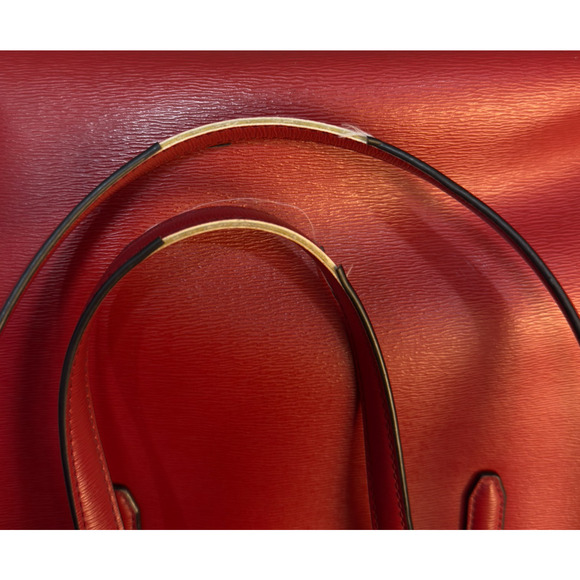 DKNY Structured Tote Shoulder Bag Womens Red Leather Logo Charm - Picture 7 of 16